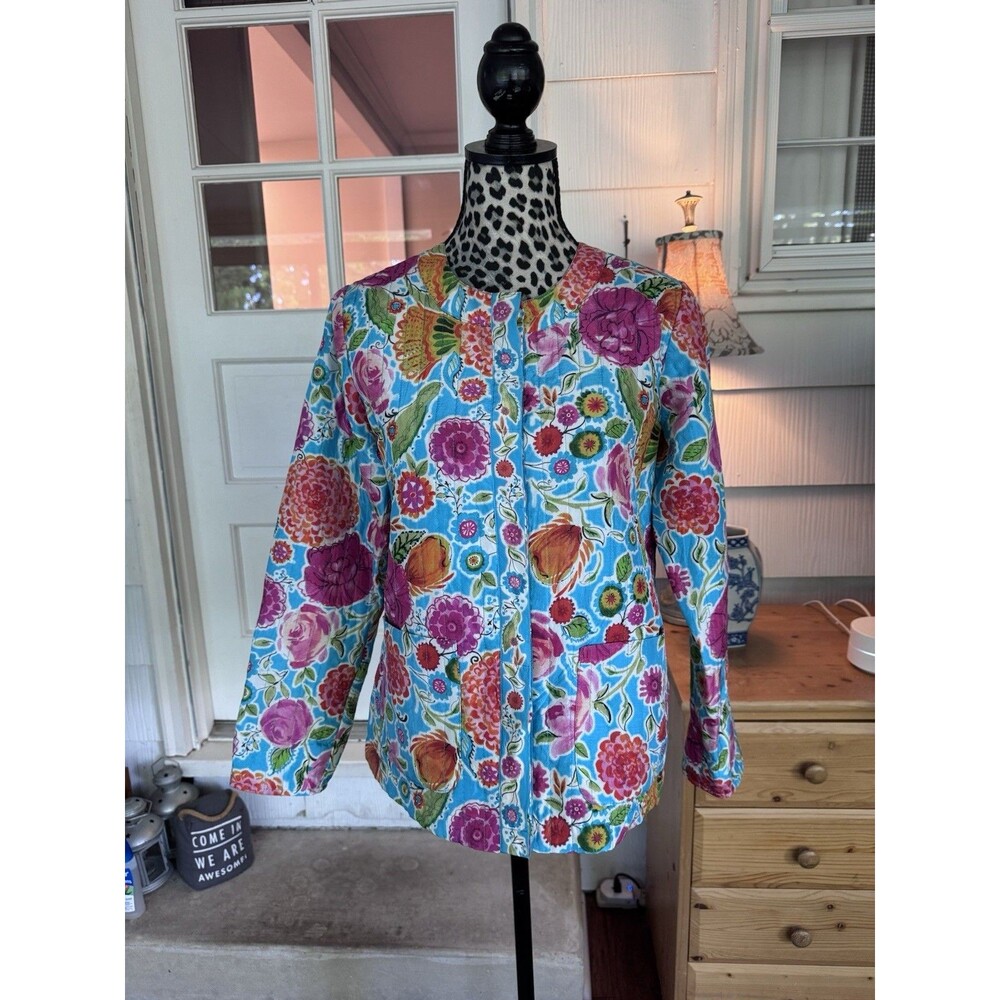 Floral Silk Quilted Jacket Sz PS Button Up Colorful Top Norm Thompson Button Up